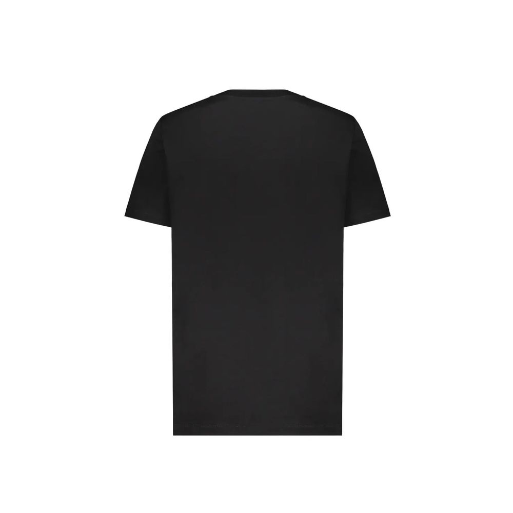T-shirt en coton noir de Balmain, coupe classique, logo Balmain visible, porté sur un mannequin blanc.