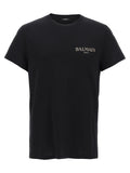 T-shirt noir en coton biologique de Balmain, coupe classique, visible sur un mannequin blanc.