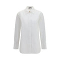 Chemise habillée en coton blanc balmain à manches longues avec col classique et boutons dorés subtils