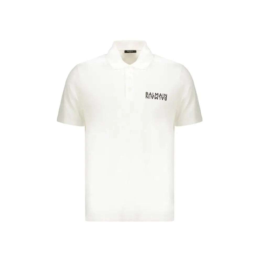 Polo blanc balmain en coton avec logo brodé noir sur la poitrine