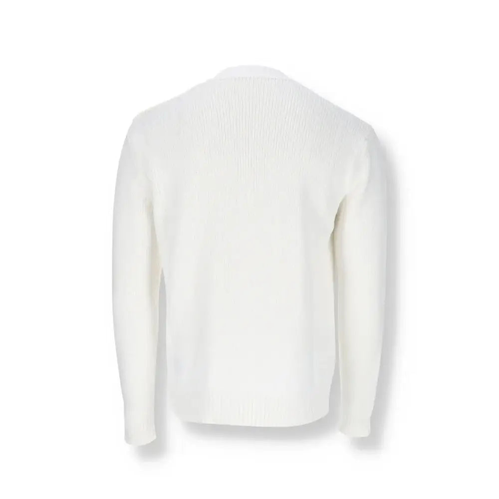 Sweatshirt balmain blanc en coton avec col rond classique et maille côtelée crème à manches longues