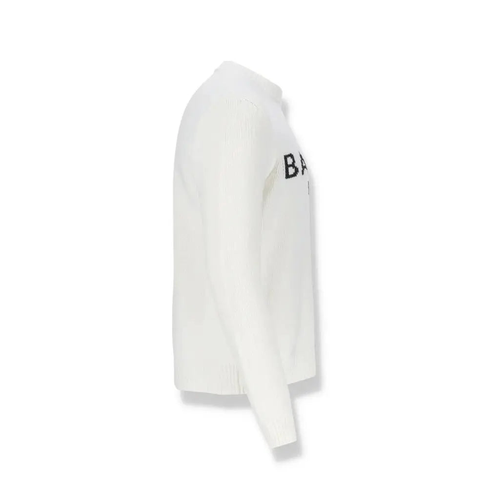 Sweatshirt balmain blanc en coton avec manches longues et lettrage noir en tricot balenciaga