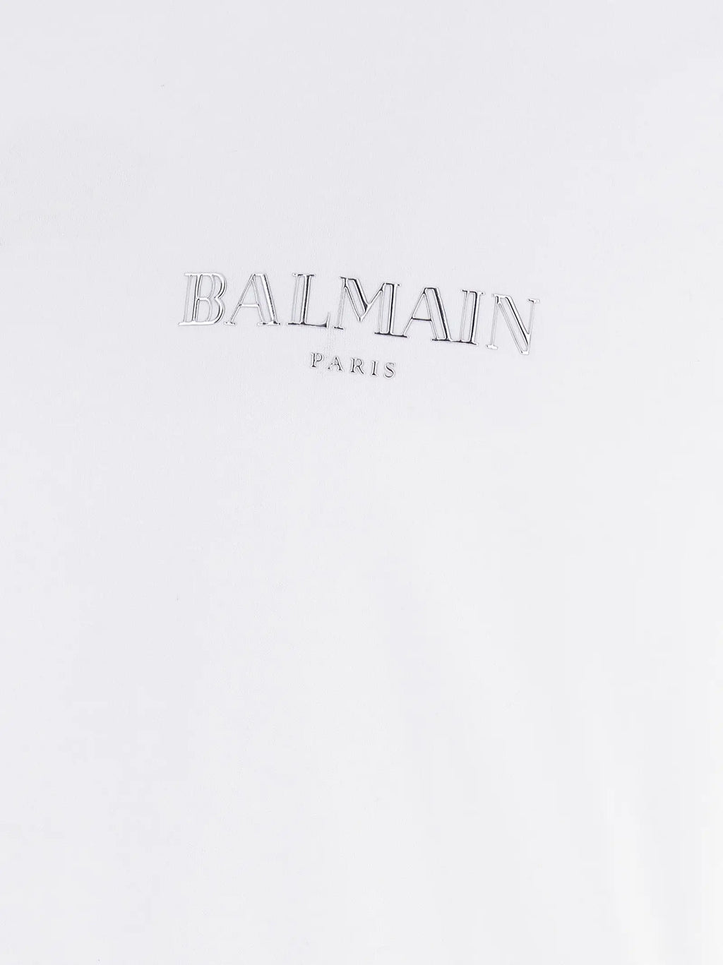 Logo balmain paris brodé en fil argenté sur t-shirt blanc en coton biologique balmain blanc
