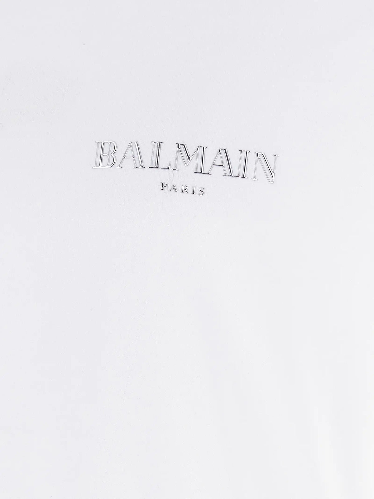 Logo balmain paris brodé en fil argenté sur t-shirt blanc en coton biologique balmain blanc