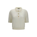 Chemise polo en laine blanche balmain avec col classique et trois boutons dorés en maille crème