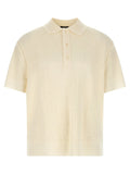 Chemise polo blanche en laine balmain avec motif texturé subtil et col classique en maille crème