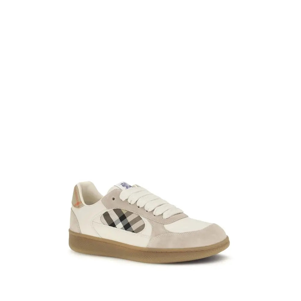 Sneaker burberry beige en cuir de veau et daim avec motif check classique sur le côté