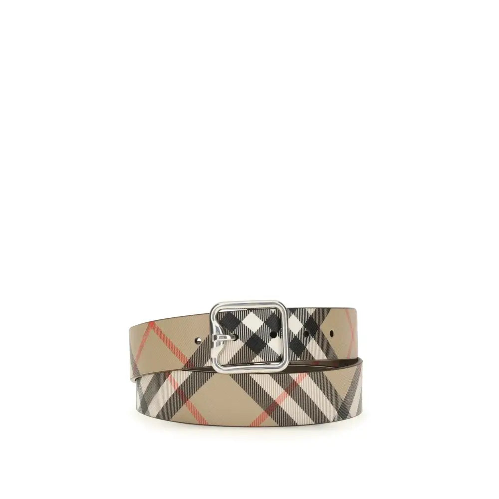 Burberry beige ceinture en cuir de veau à motif carreaux beige noir blanc rouge avec boucle argentée