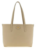 Sac fourre-tout burberry beige en cuir de veau avec plaque logo dorée et poignées assorties