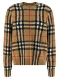 Cardigan en cachemire beige burberry avec motif tartan en laine brun et noir et accents rouges et blancs