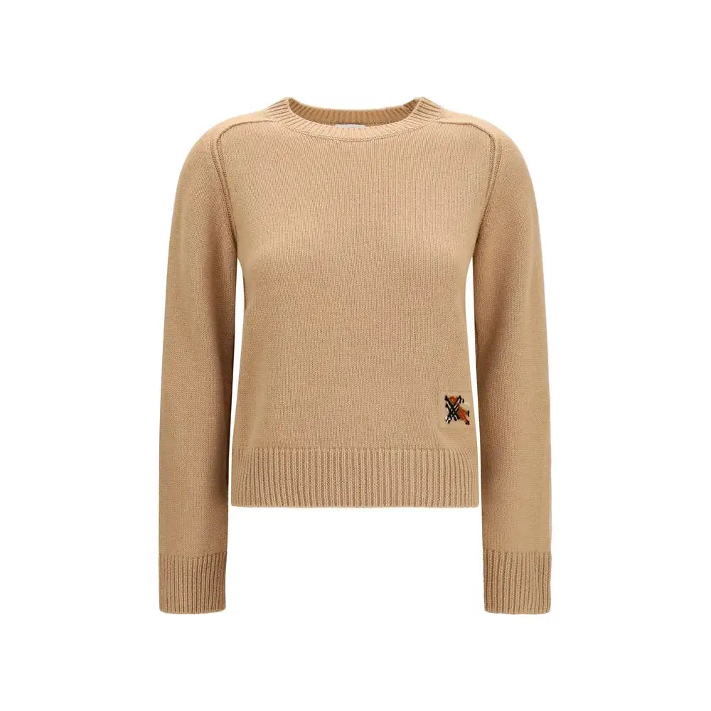 Pull burberry beige en cachemire avec poignets et ourlet côtelés et logo brodé sur le bas gauche