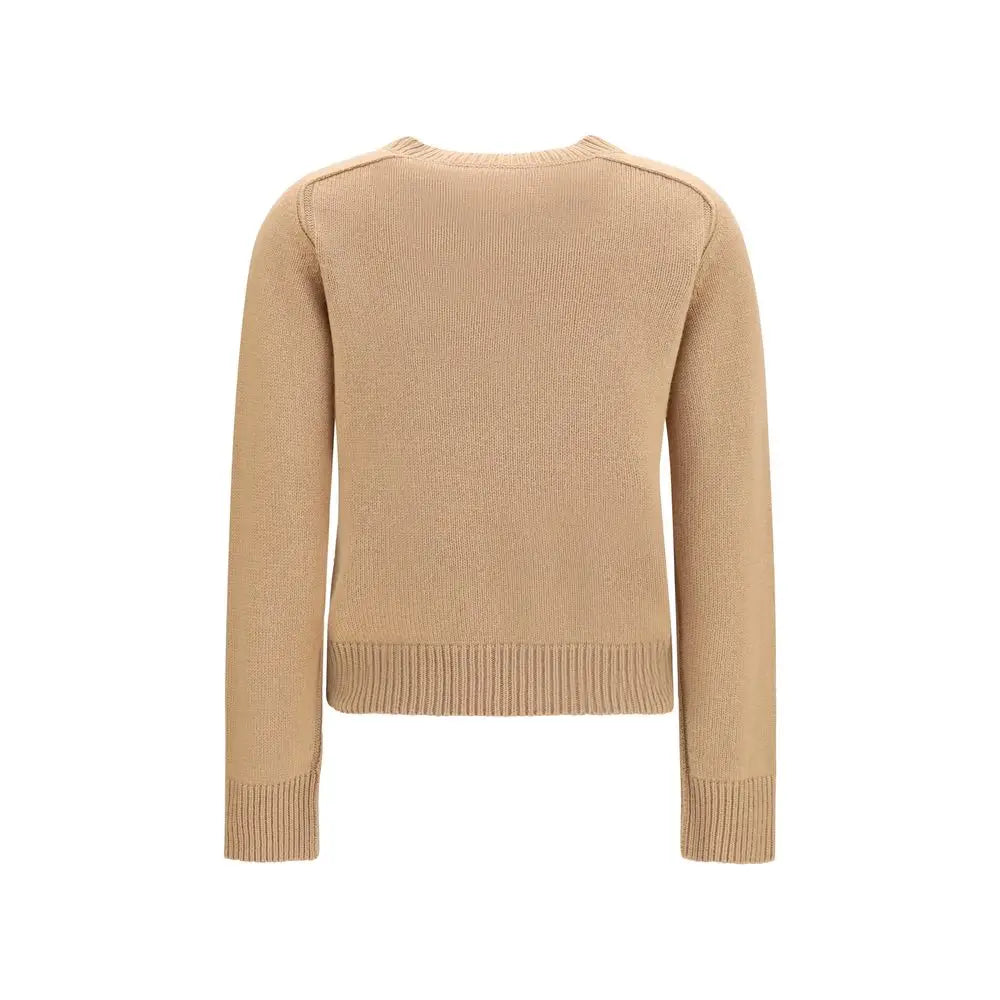 Pull burberry beige en cachemire côtelé avec col rond classique et manches longues