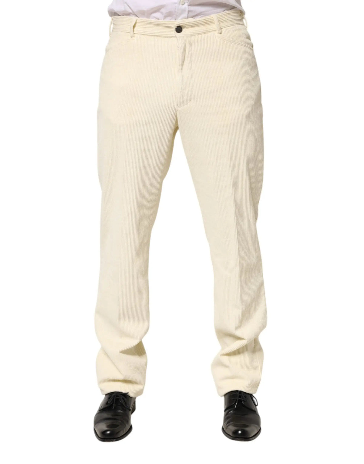 Pantalon burberry beige en coton velours côtelé crème avec texture à côtes verticales et coupe droite classique homme