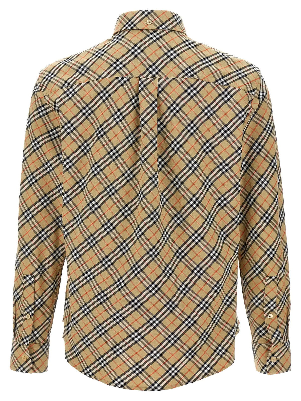 Chemise boutonnée burberry beige en coton à manches longues avec motif à carreaux beige noir et rouge col classique