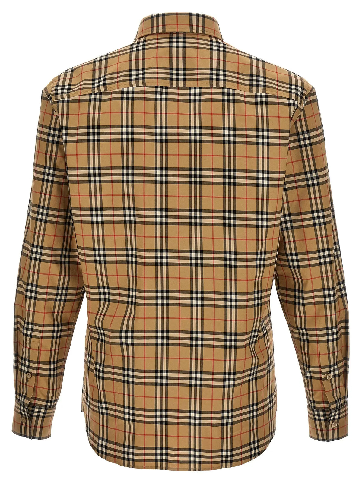 Chemise burberry beige en coton à manches longues avec col classique et motif à carreaux beige noir et rouge