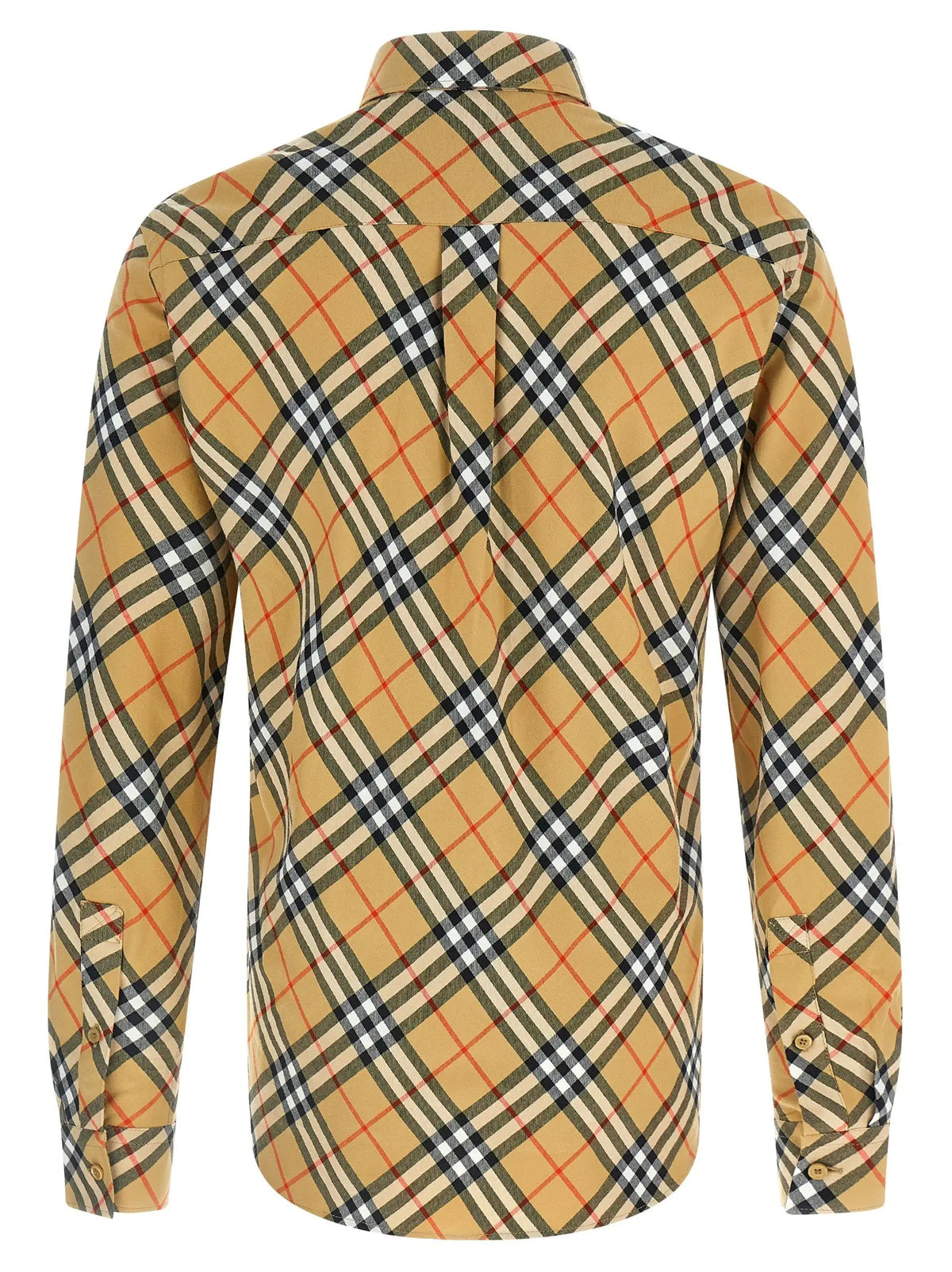 Chemise boutonnée burberry beige en coton à manches longues avec col classique et motif à carreaux beige noir blanc et rouge