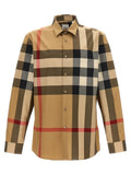 Chemise boutonnée burberry beige en coton à manches longues avec col classique et motif à carreaux beige noir et rouge
