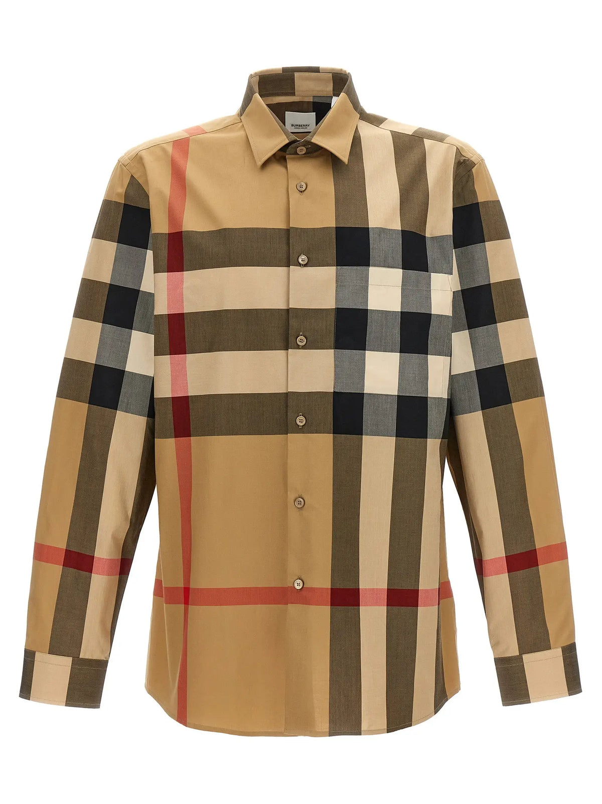 Chemise boutonnée burberry beige en coton à manches longues avec col classique et motif à carreaux beige noir et rouge
