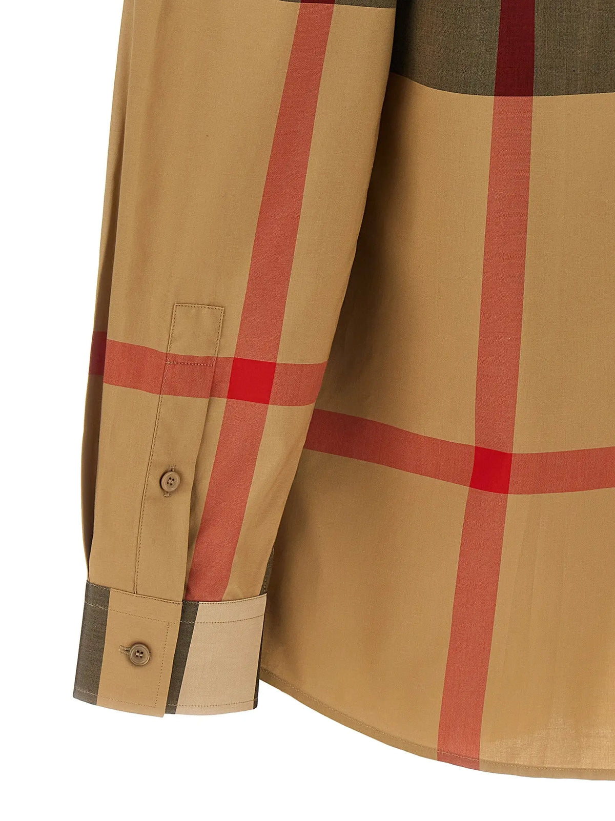 Chemise burberry beige en coton à manches longues avec motif classique tartan rouge et beige