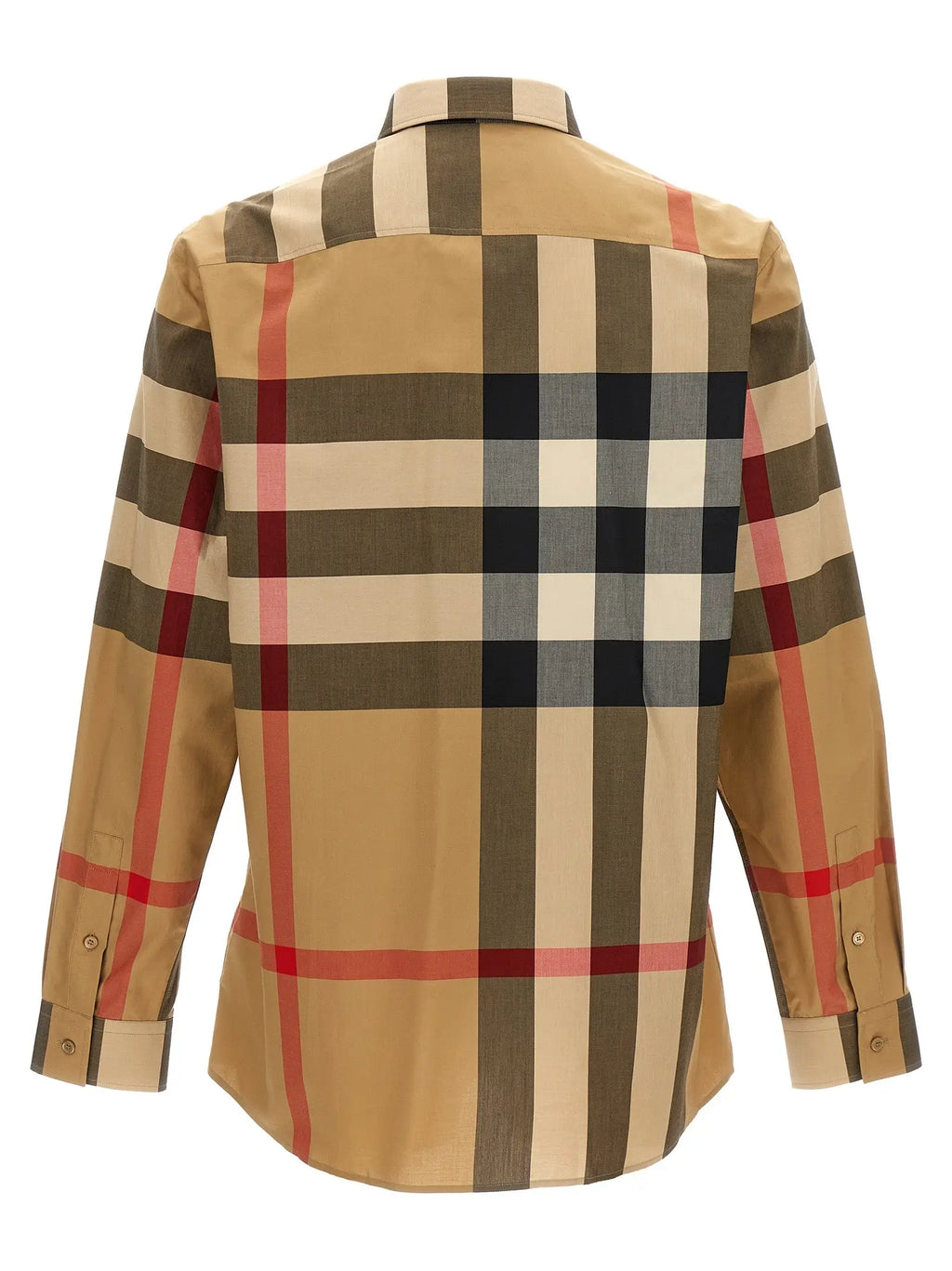Chemise beige burberry en coton avec motif classique à carreaux marron noir et rouge manches longues