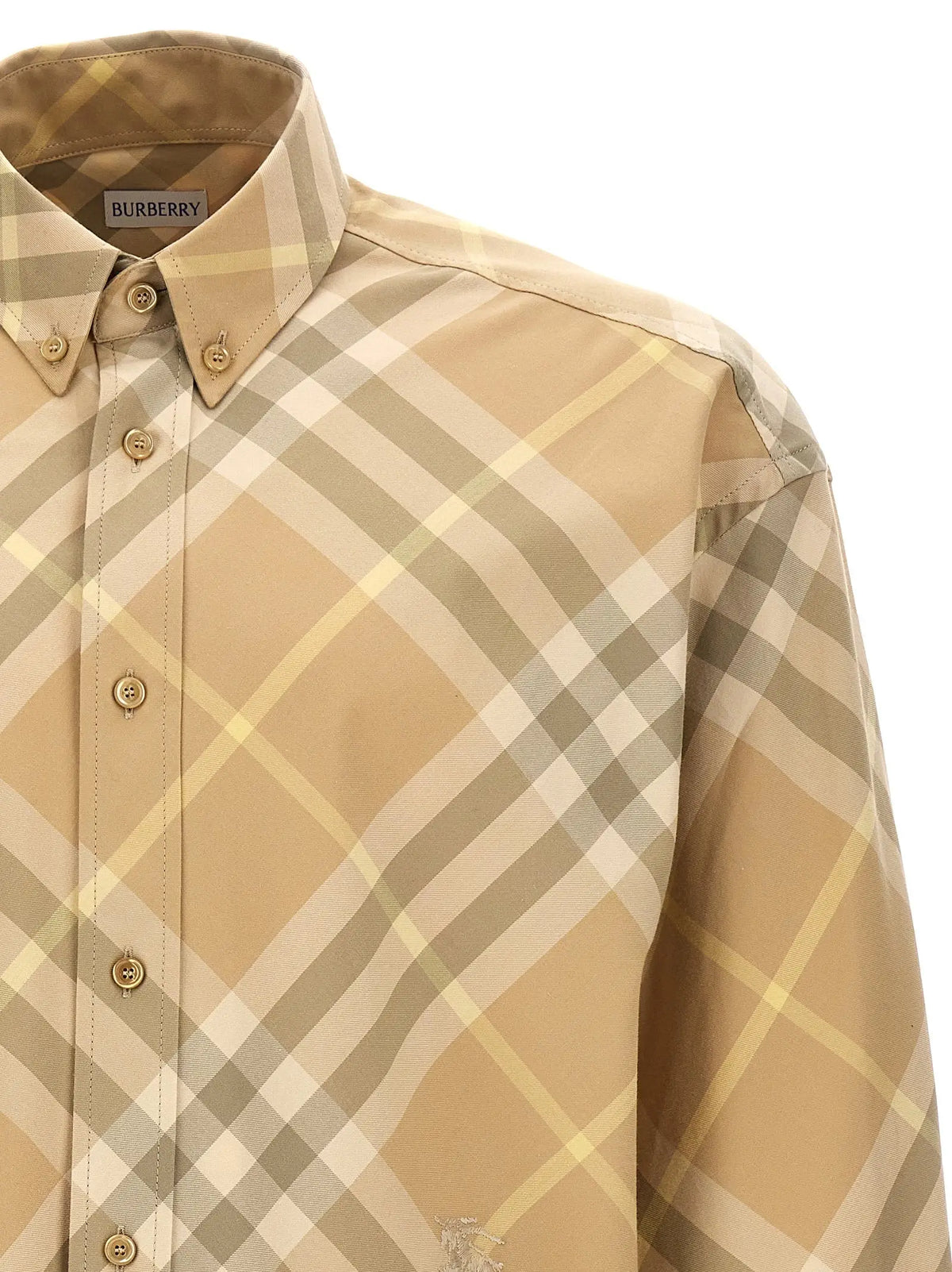 Chemise boutonnée beige et crème à carreaux en coton burberry avec boutons dorés et motif iconique burberry check