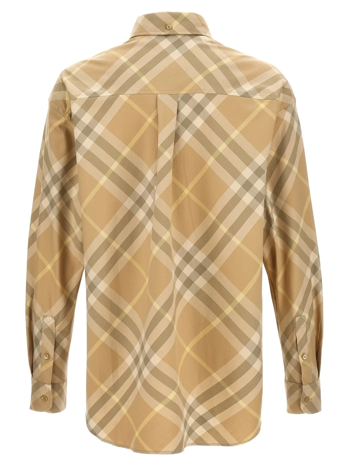 Beige et marron clair chemise boutonnée à manches longues en coton burberry avec col classique à carreaux