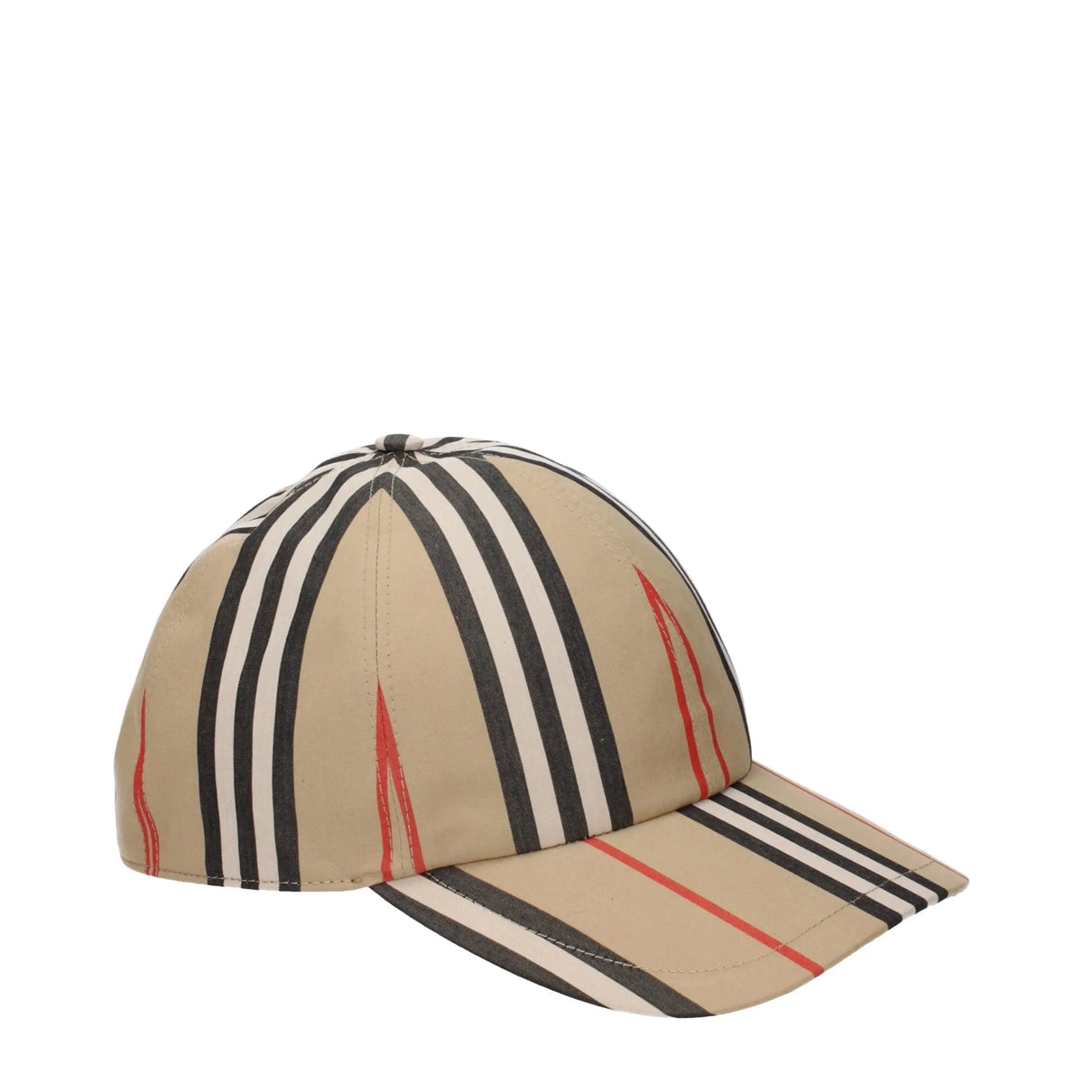 Casquette de baseball burberry beige en coton avec rayures verticales noires et blanches et lignes diagonales rouges