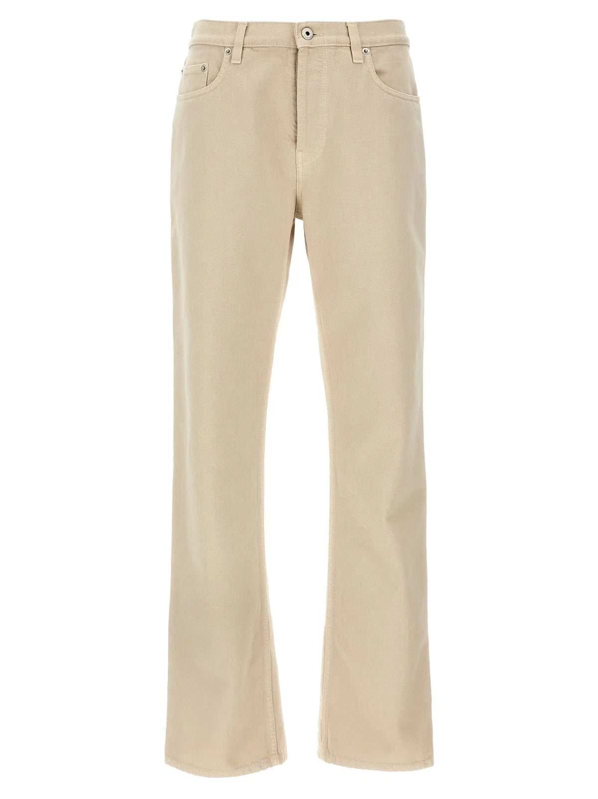 Pantalon beige burberry en coton avec coupe droite et poches cinq classiques et fermeture par bouton