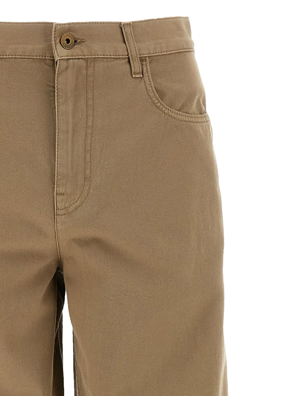 Pantalon burberry beige en coton kaki avec coupe droite, fermeture boutonnée classique et coutures visibles
