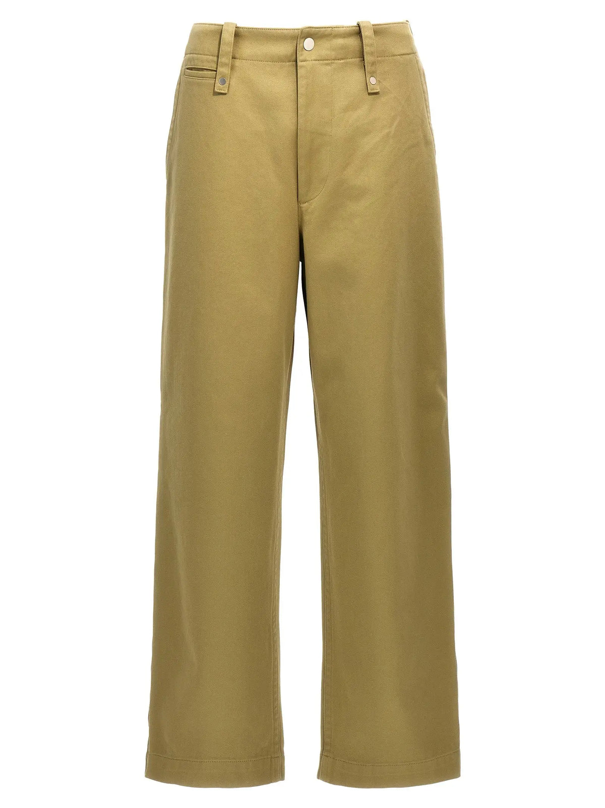 Pantalon décontracté beige burberry en coton avec coupe droite couleur kaki et détails subtils de boutons à la taille