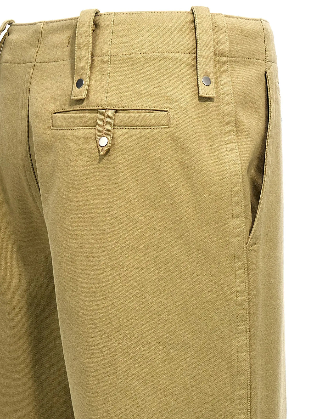 Pantalon casual beige burberry en coton durable avec boucle de ceinture boutonnée et poche plaquée arrière vue dos