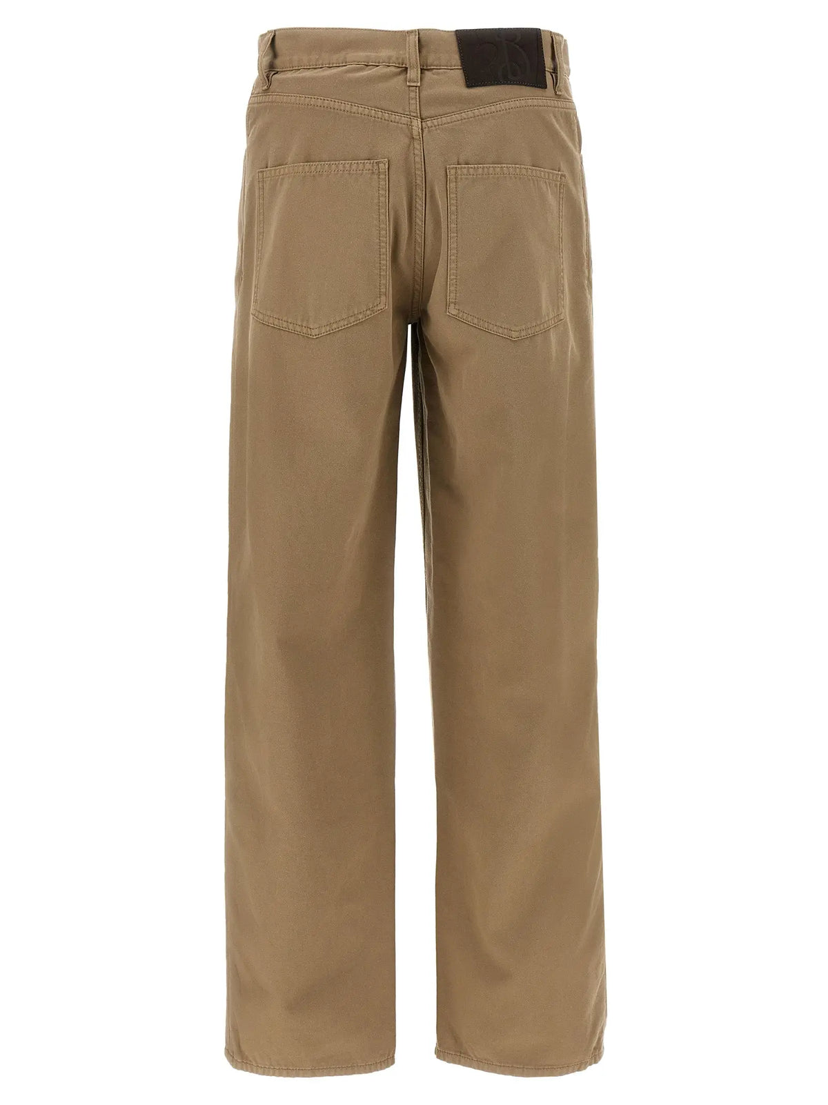 Pantalon décontracté beige burberry en coton avec tissu style denim large et étiquette noire contrastante à la taille