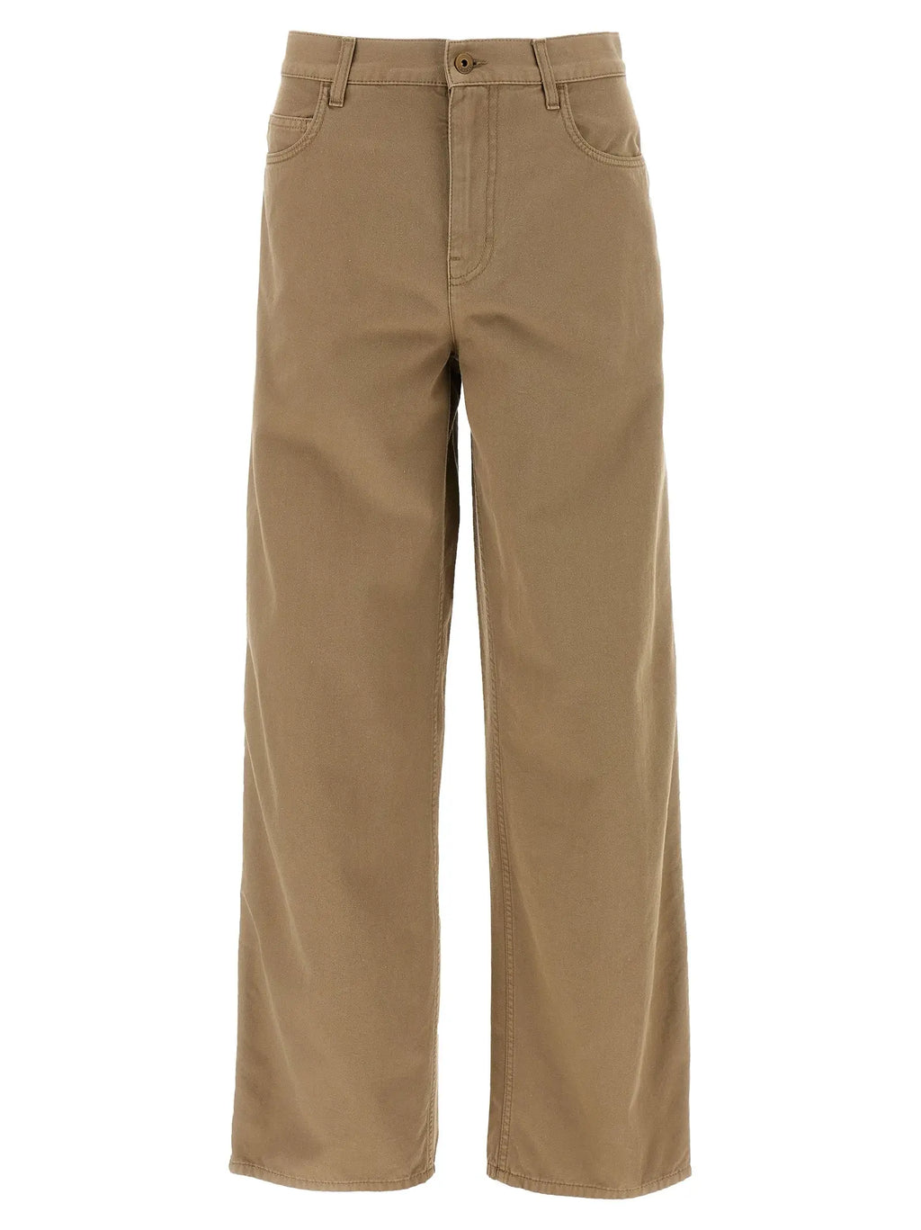 Pantalon décontracté burberry beige en coton khaki avec coupe droite et fermeture boutonnée classique cinq poches