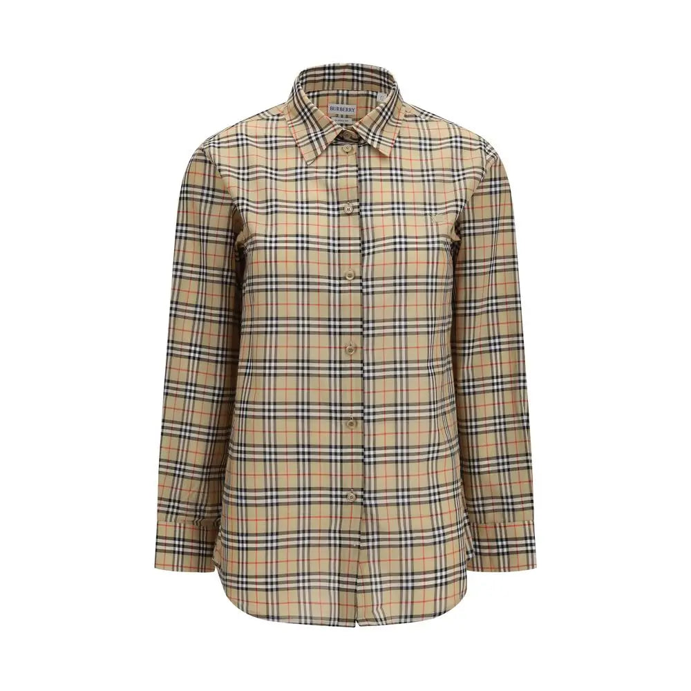 Chemise burberry beige en coton à carreaux rouges et noirs à manches longues avec col classique et boutons