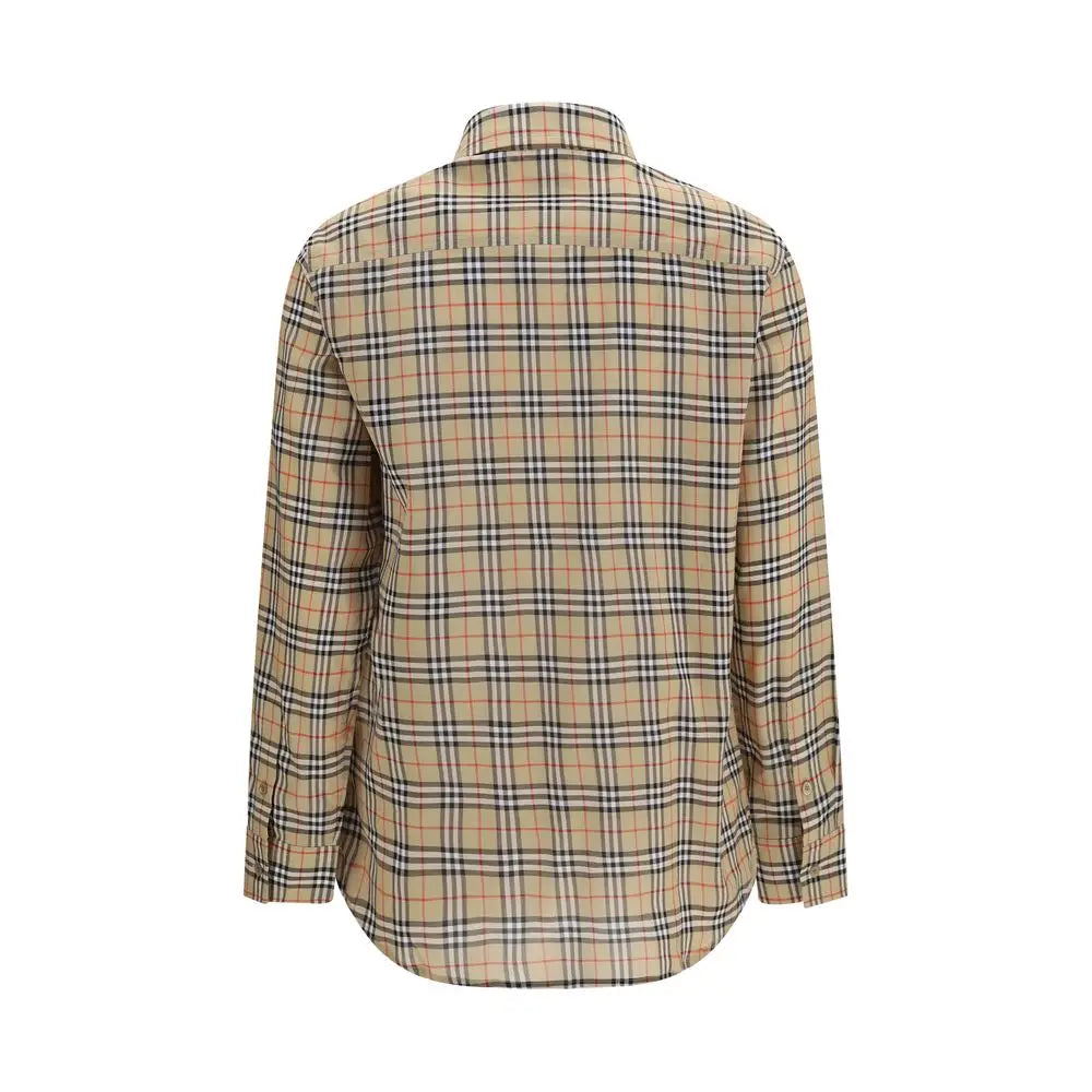 Chemise burberry beige en coton à carreaux noirs et rouges manches longues col classique