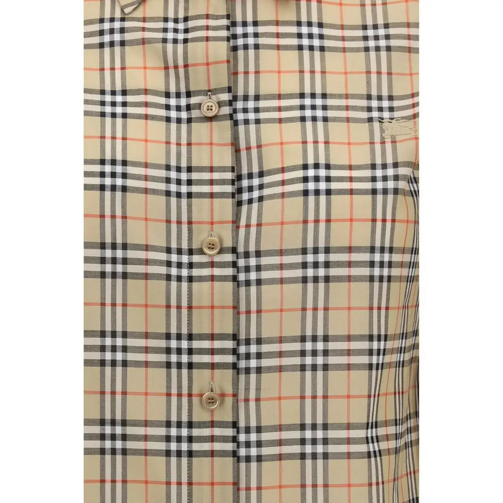 Beige noir blanc et orange chemise à carreaux en coton burberry avec logo brodé subtil sur la poitrine