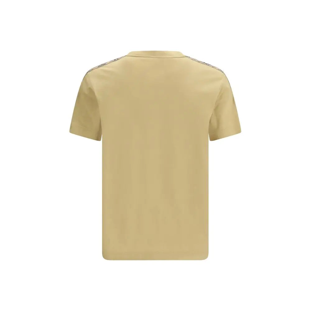 T-shirt beige burberry en coton avec manches courtes et panneaux décoratifs rayés aux épaules