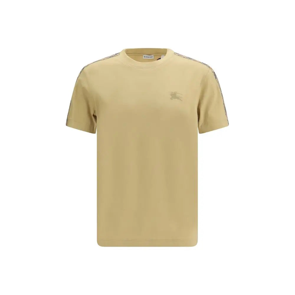 T-shirt beige burberry en coton avec manches courtes et accents rayés subtils sur les épaules et logo brodé