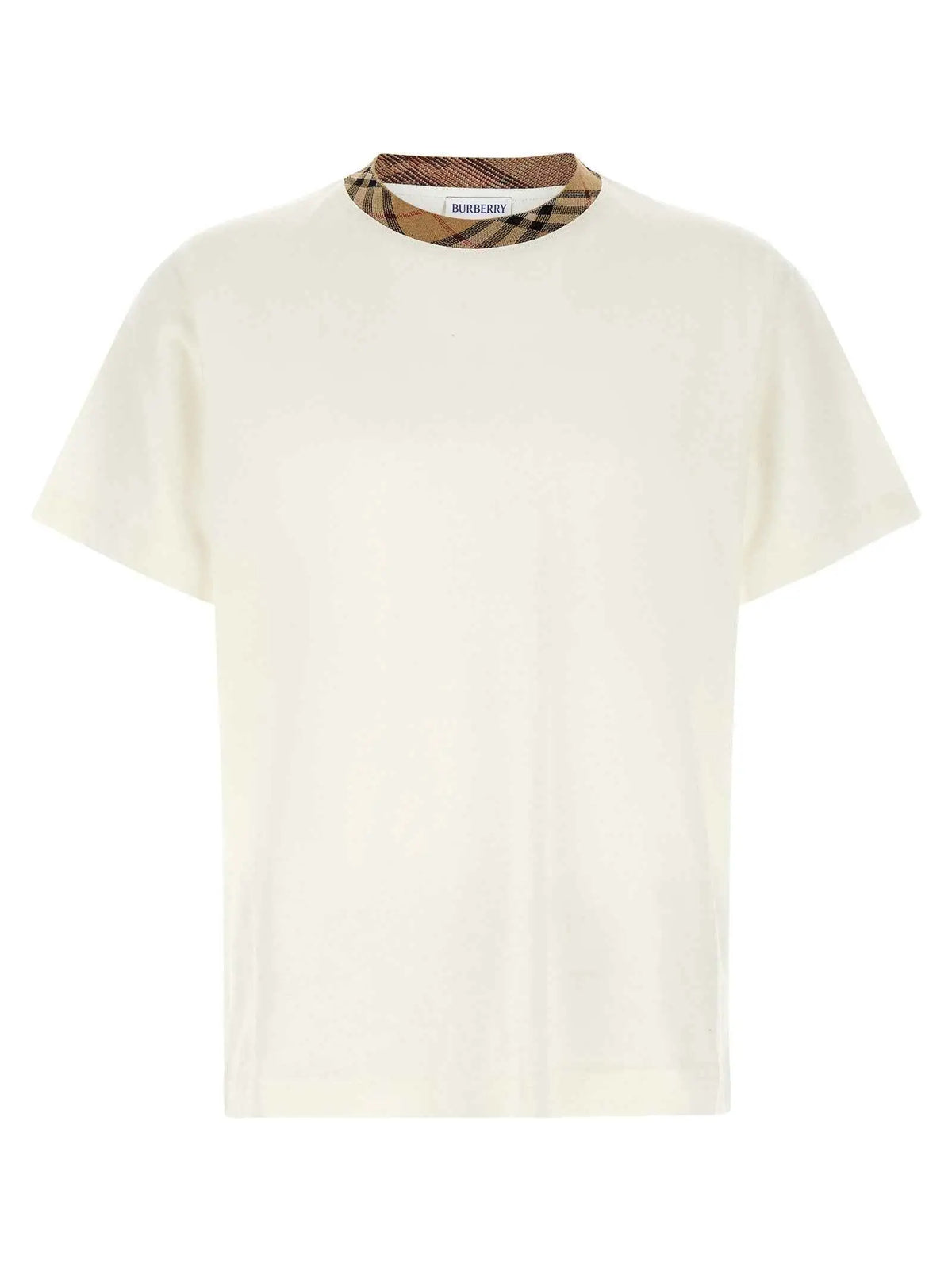 T-shirt burberry beige en coton avec col rond classique et doublure à motif check signature burberry