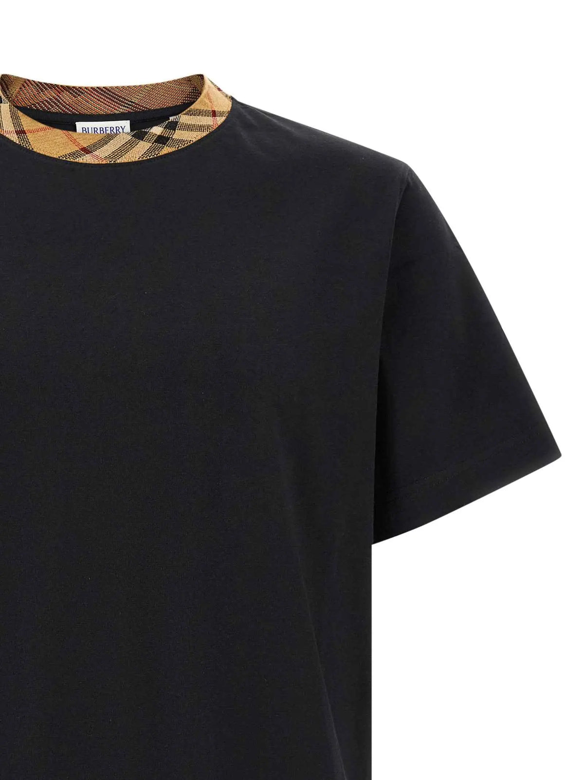 T-shirt burberry beige en coton noir avec col à carreaux marron et beige