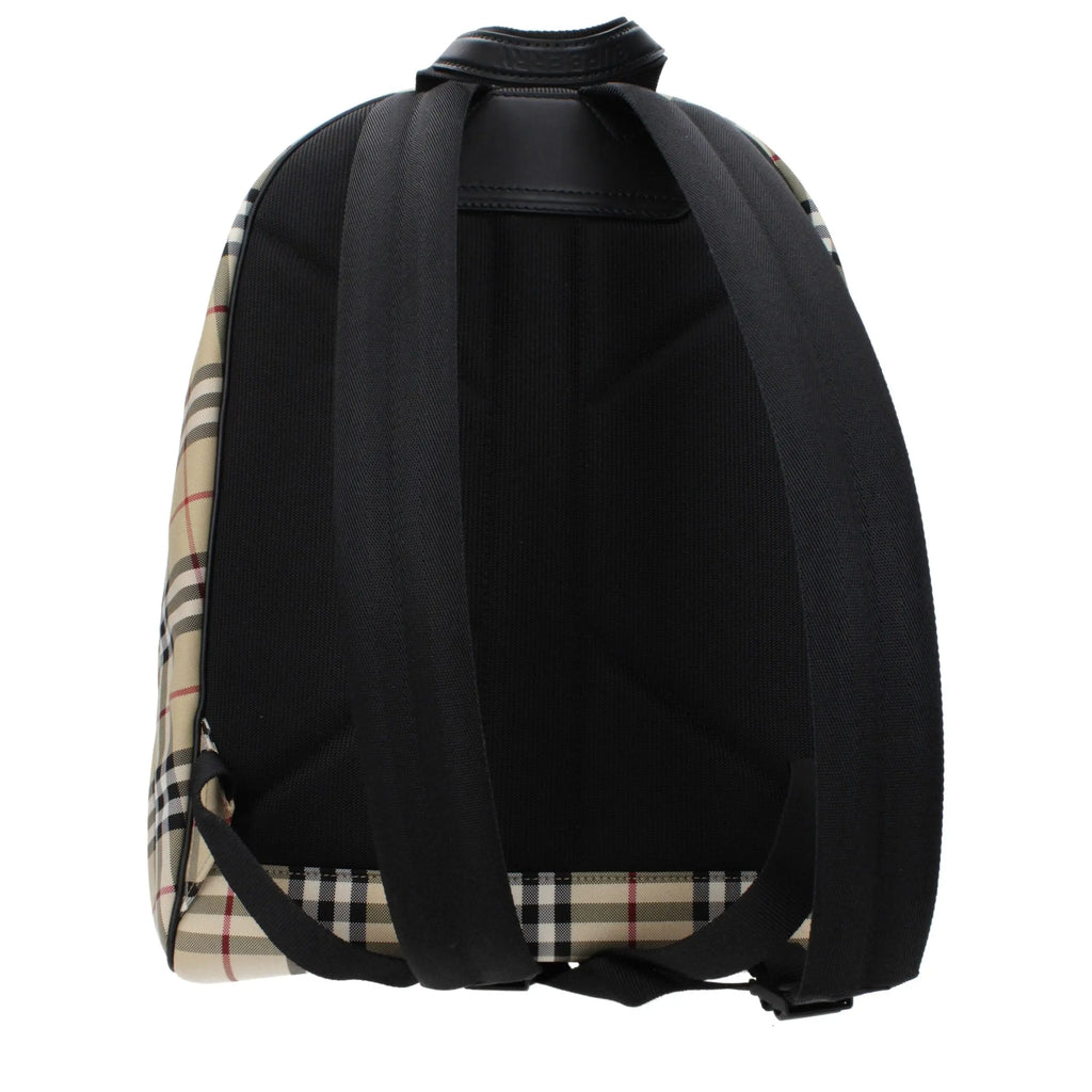 Sac à dos burberry beige en tissu avec motif à carreaux noir et beige et rayures rouge noir blanc