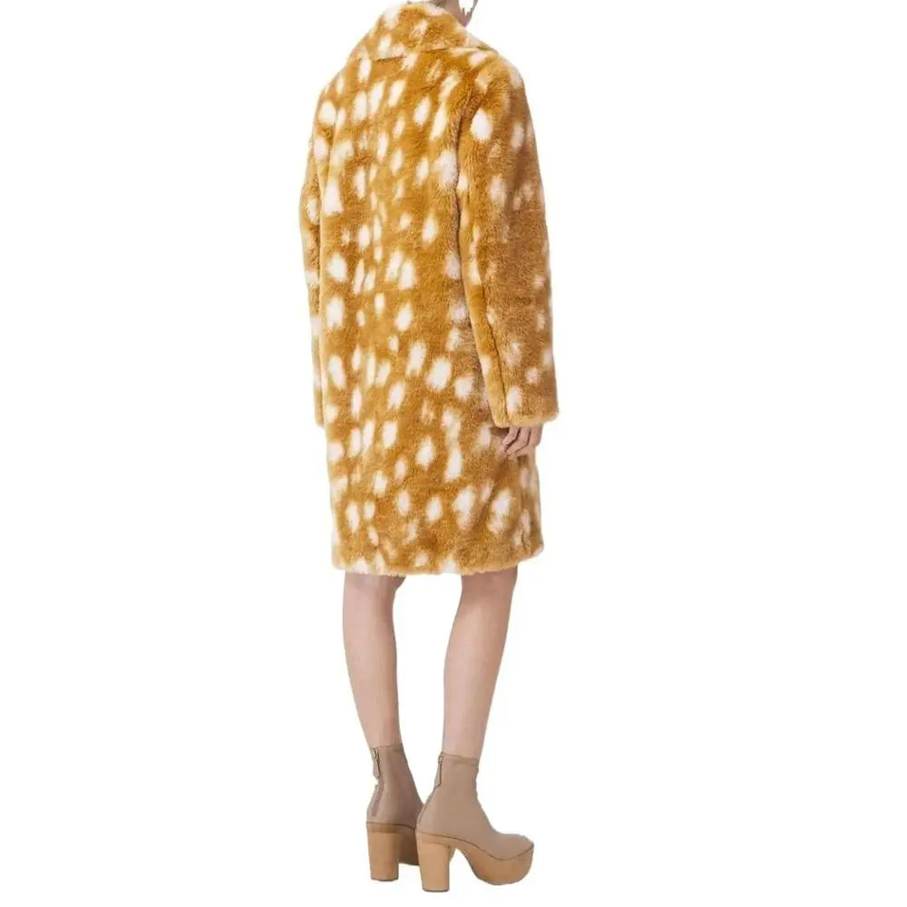 Manteau burberry beige en agneau avec fausse fourrure dorée tachetée blanche plush