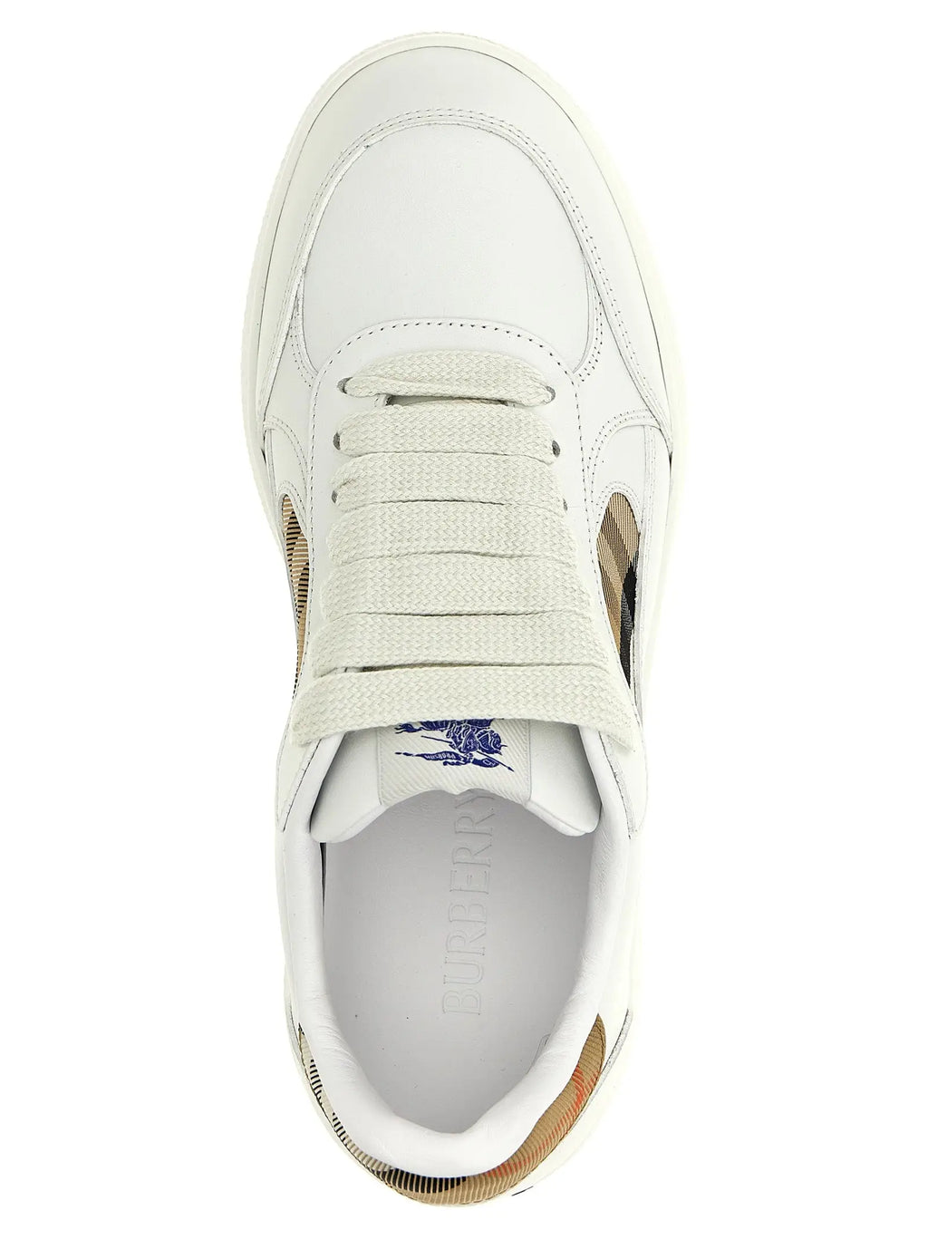 Basket beige en cuir avec lacets beige et accents motif burberry check sur les côtés