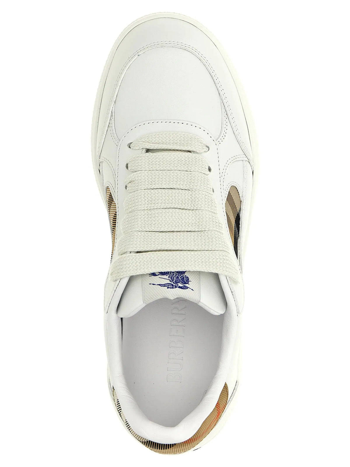 Basket beige en cuir avec lacets beige et accents motif burberry check sur les côtés