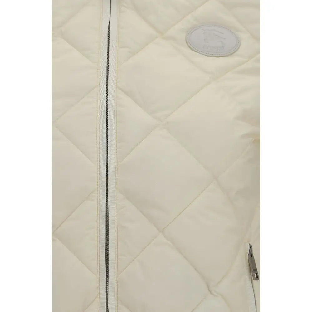 Cardigan burberry beige en polyamide avec veste matelassée crème zippée argentée et patch de marque circulaire