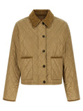 Veste beige burberry en polyamide avec matelassage tan, col en velours côtelé et boutons assortis