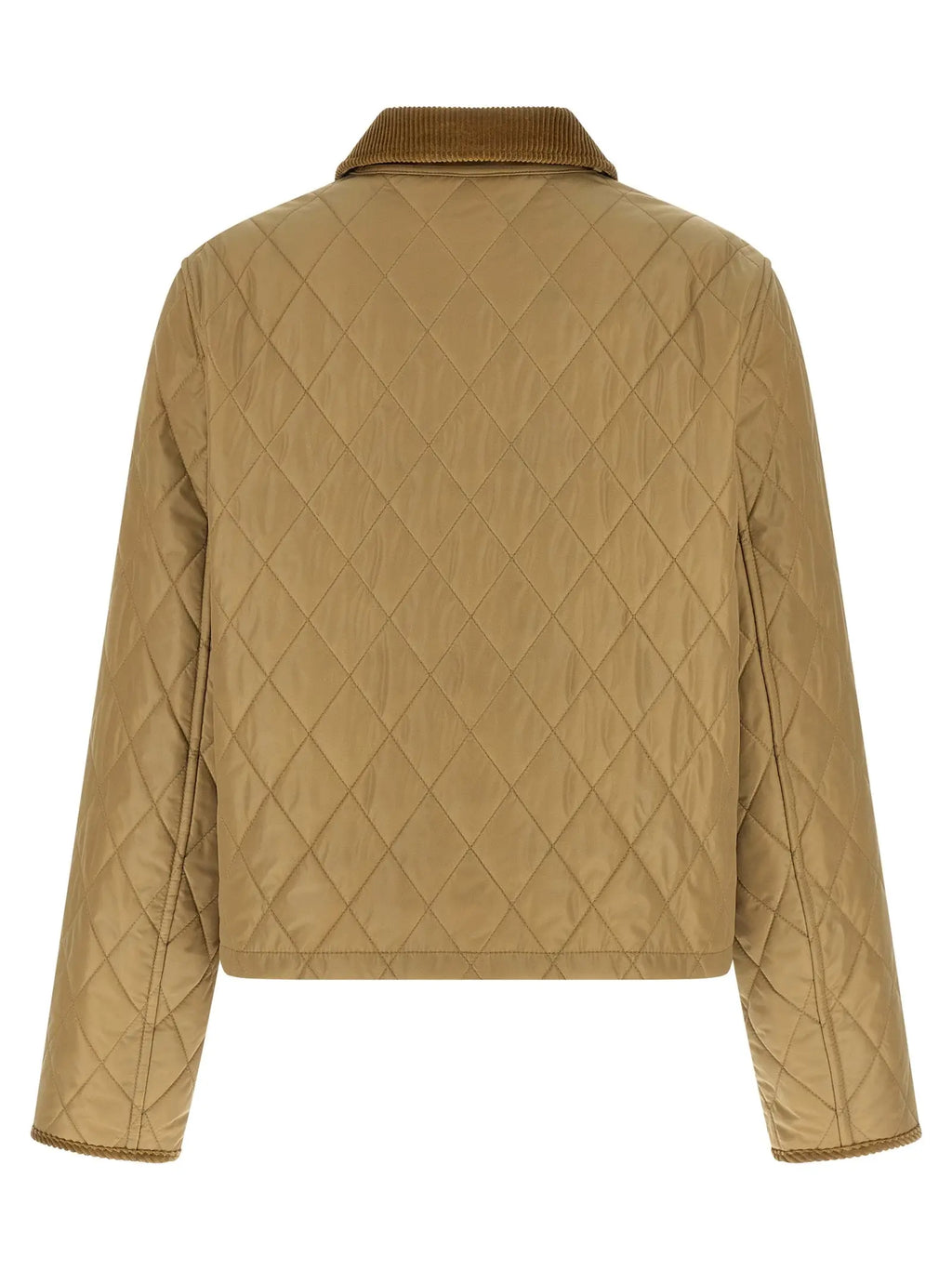 Veste polyamide beige burberry avec col en velours côtelé et matelassage tan élégante et légère