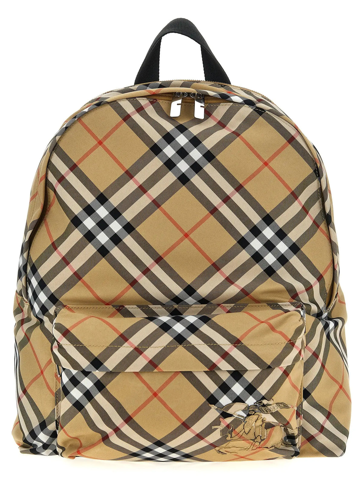 Sac à dos burberry beige en polyester avec motif à damier noir blanc rouge et petit logo brodé sur la poche avant
