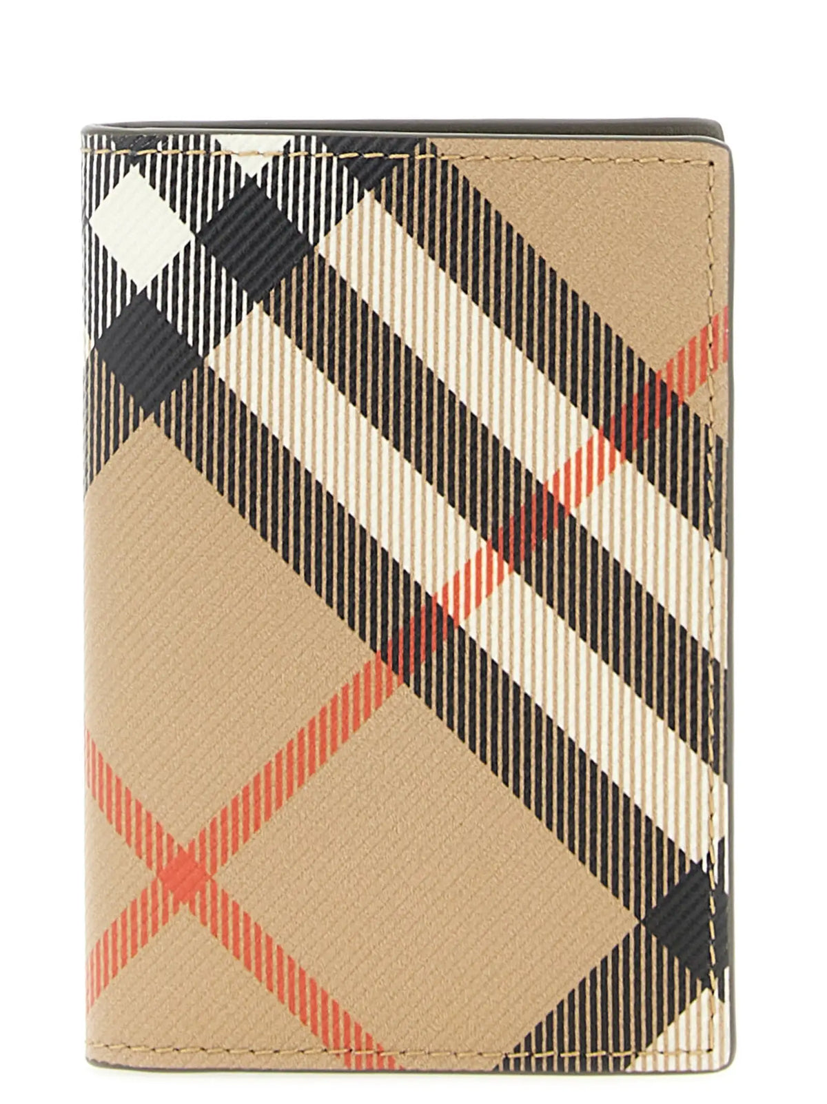 Burberry beige polyethylene cardholder with beige black and red checkered leather passport cover design