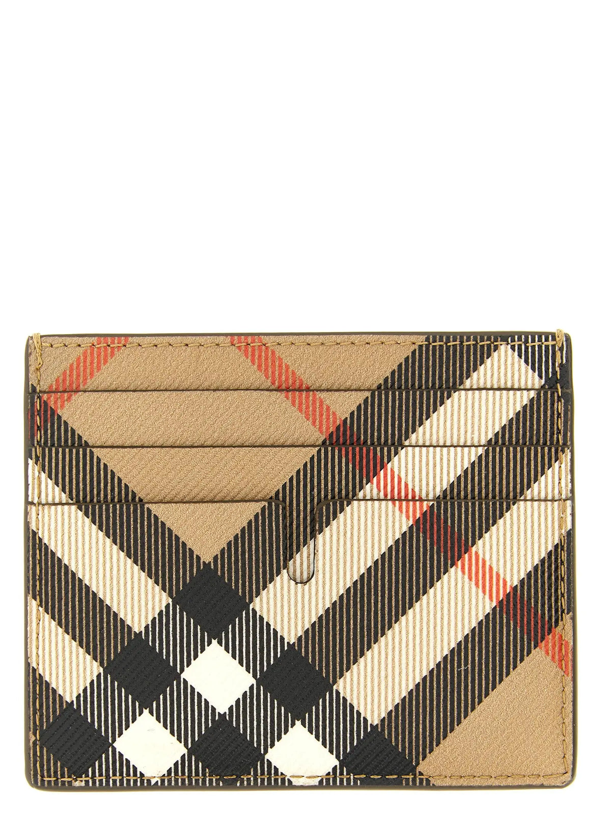 Porte-cartes burberry beige en polyéthylène avec motif à carreaux beige noir blanc et rouge en tissu texturé